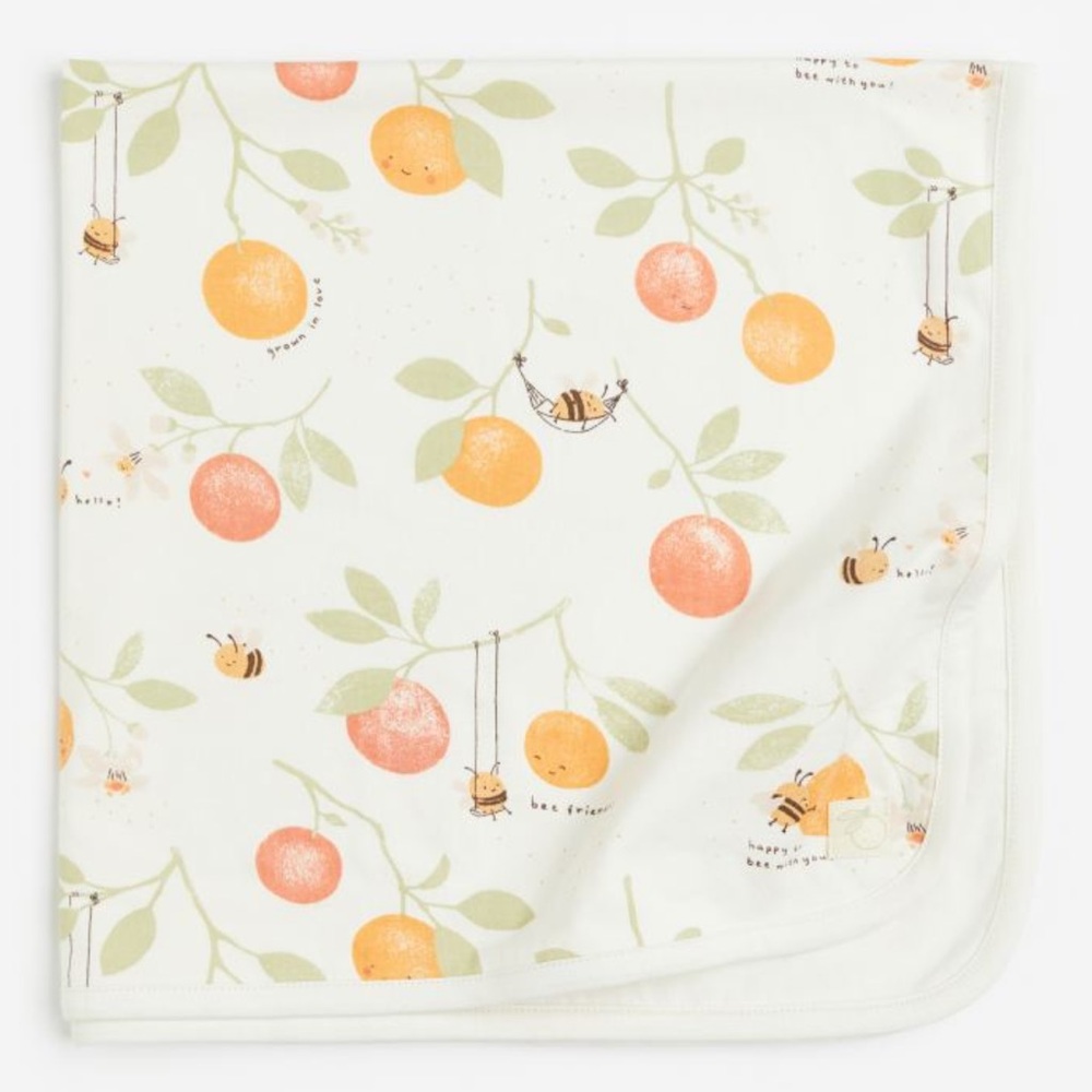 H&M Cotton Fruit & Bumblebee Print Baby Blanket